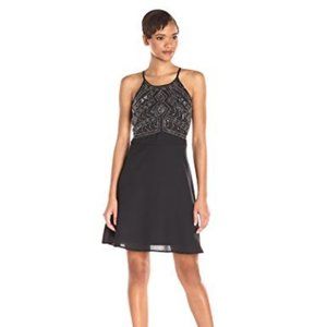 SANCTUARY Black Halter Mini Dress with Silver Beading